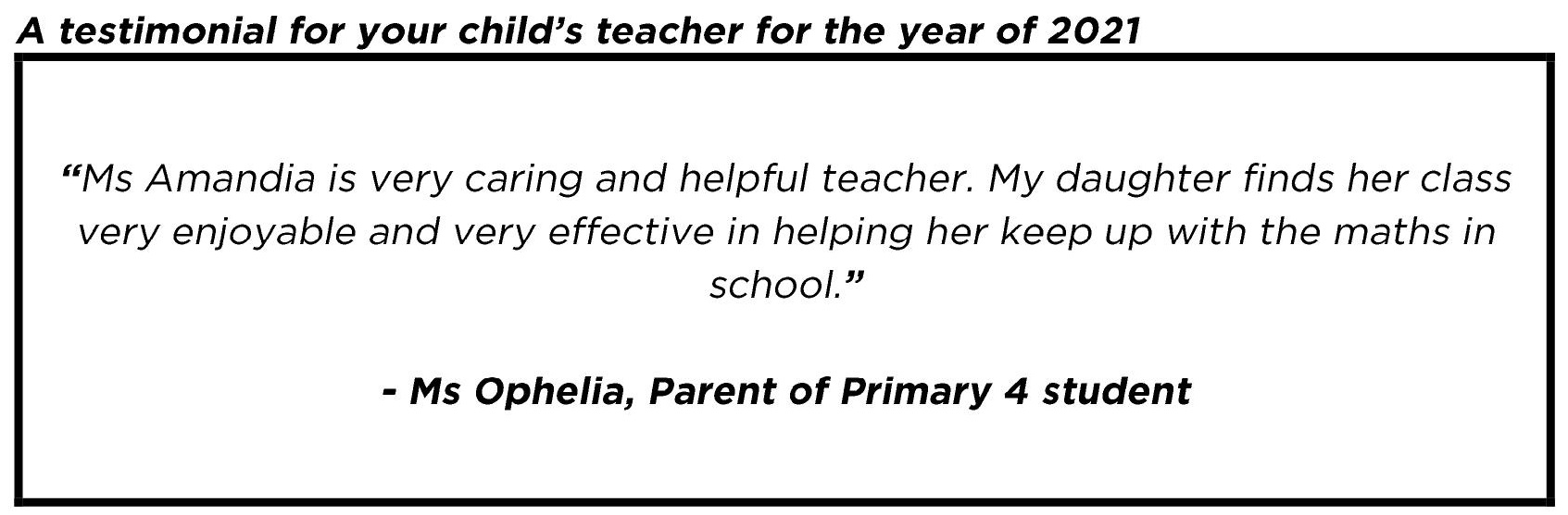 "...finds her class very enjoyable and very effective in helping her keep up with the maths in school."