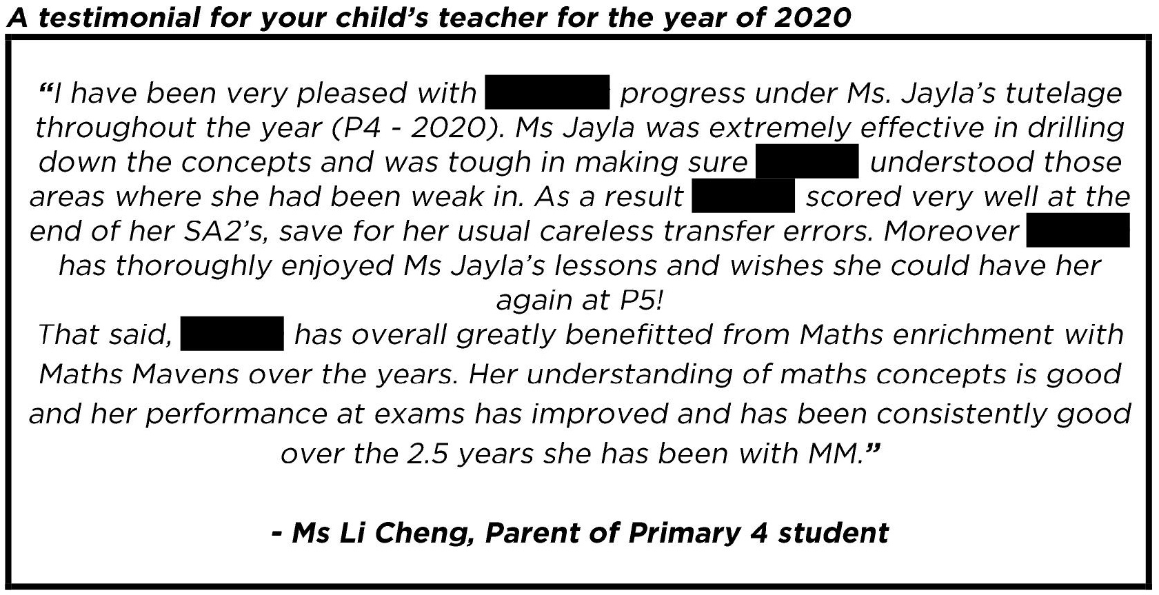 "...greatly benefitted from Maths enrichment with Maths Mavens over the years."