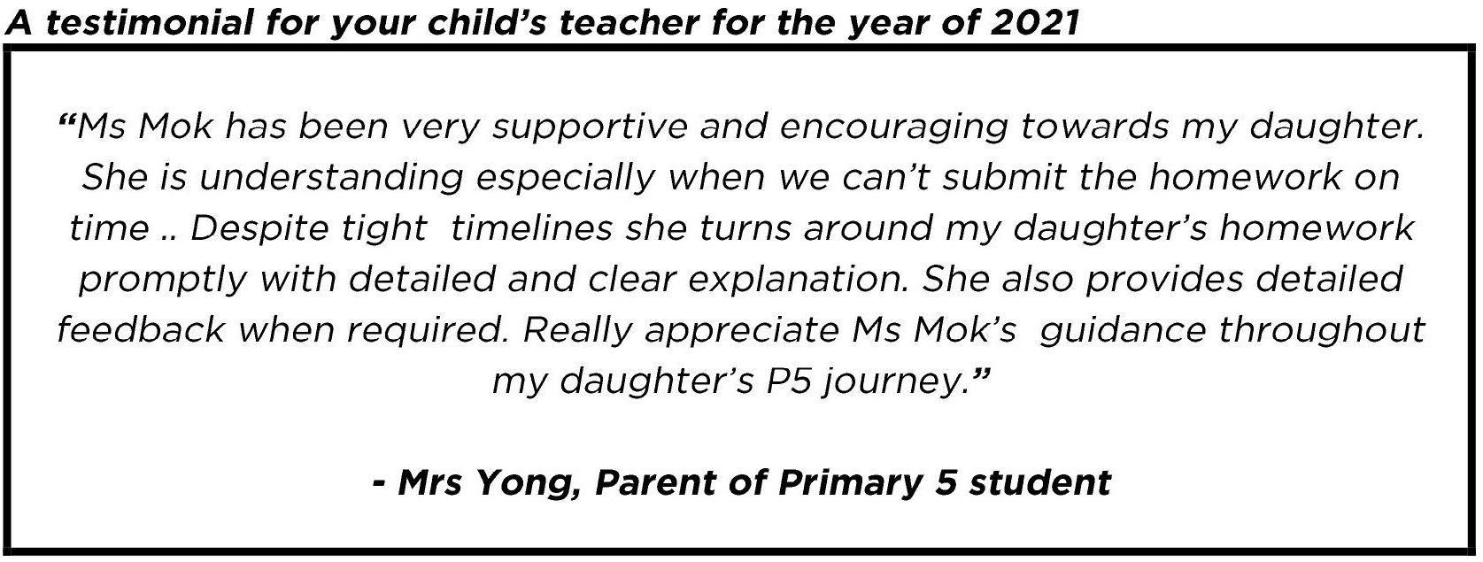 "...very supportive and encouraging towards my daughter."