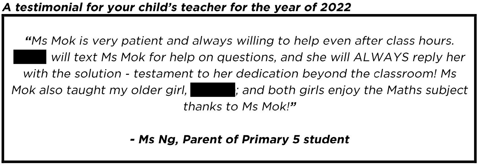 "...her dedication beyond the classroom!"