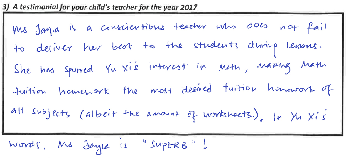 "...a conscientious teacher who does not fail to deliver her best…"