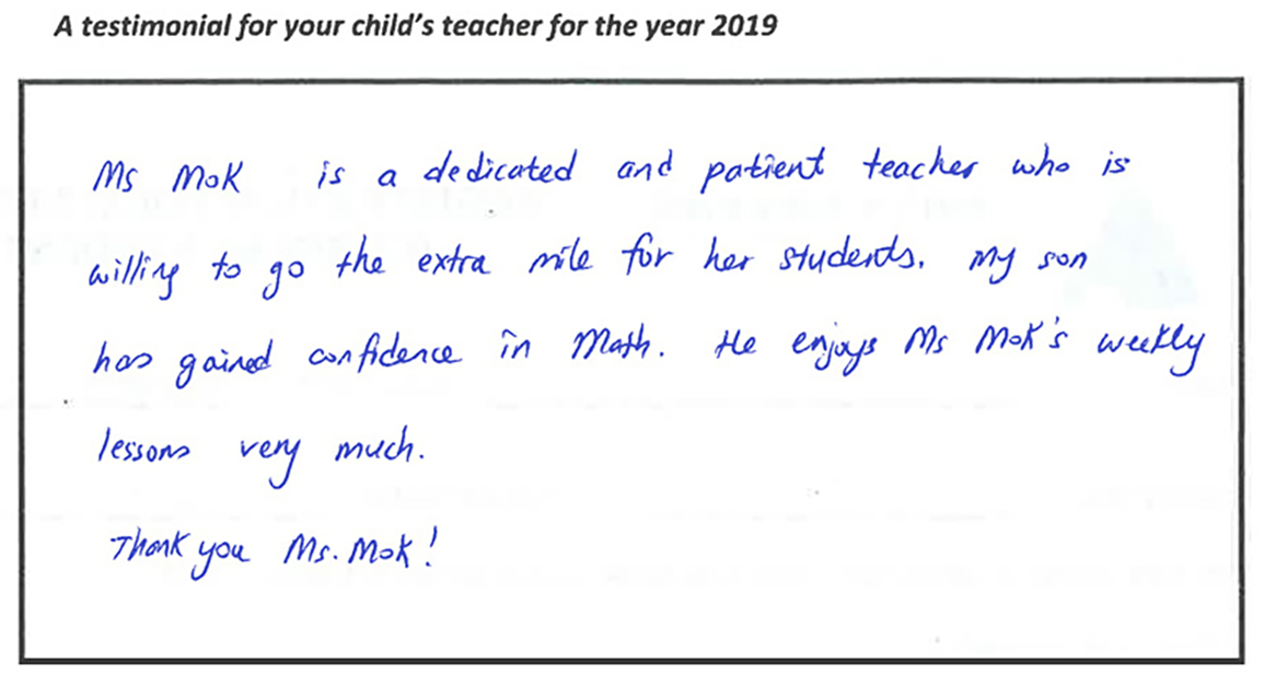 "...dedicated and patient teacher who is willing to go the extra mile…"